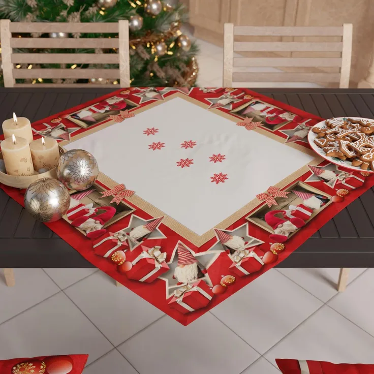 PETTI Artigiani Italiani – Weihnachts-Tafelaufsatz, Weihnachts-Tafelaufsatz für den Küchentisch, 90x90 cm, Tischläufer, Elfen-Tafelaufsatz, 100 % Made in Italy