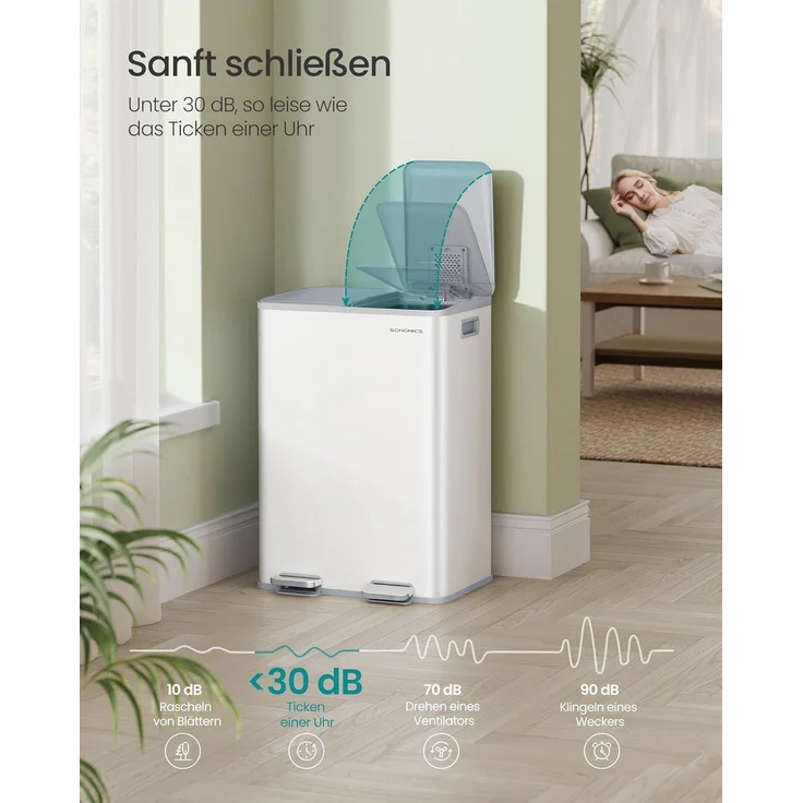 SONGMICS Mülleimer Küche, 2 x 30 Liter, 2 Fächer, Abfalleimer, Tretmülleimer, Küchenmülleimer mit Softclose-Deckel und Inneneimer, Stahl, inklusive 15 Müllbeutel – Bild 5