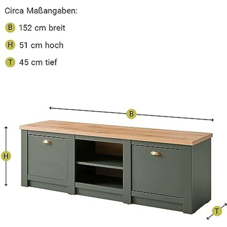 Lomadox Wohnwand CINCINNATI-61, (3-St), im Landhausstil in grün mit Wotan Eiche mit Beleuchtung 240/207/45cm – Bild 5