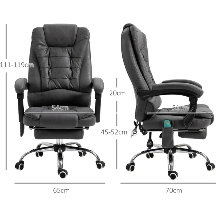 Bürostuhl mit Massage- und Wärmefunktion, ergonomisch, 6 Massagepunkte, Fußstütze, Fernbedienung, Polyester, 65 x 160 x 104 cm, Grau--Dunkelgrau--65x70x119cm--YOUDENOVA – Bild 3