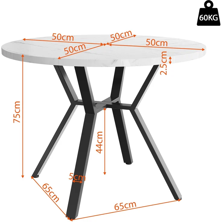Merax Esstisch- und Stuhlset (5-teilig), modernes, schlichtes rundes Esstisch- und Stuhlset in Marmor-Optik, Tischbeine aus schwarzem Metall + 4 ergonomische Stühle aus grünem Wildleder – Bild 4