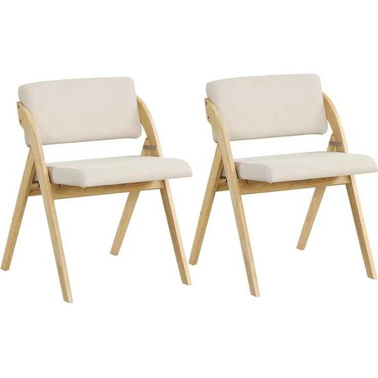 FANTASK Essstühle Klappstühle Set, 2er Set klappbarer Esszimmerstühle, Klappstuhl Furniture mit Gummiholzbeinen, gepolsterter Sitz und Rückenlehne, für Esszimmer Office Events, Natur