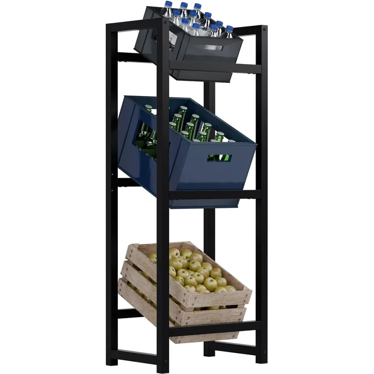 CLP Getränkekistenständer Stack aus Metall freistehend robust stabil,schwarz 116x47x31 cm