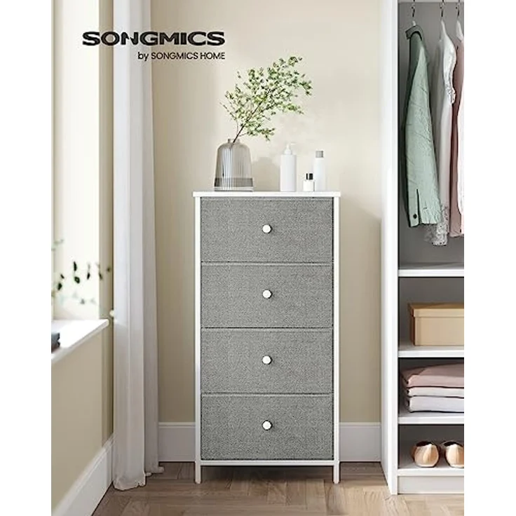 Songmics 'STL314L10' Kommode mit 4 Stoff-Schubladen, Holz / Stahl taubengrau-cremeweiß, 91,7 x 30 x 45 cm – Bild 2