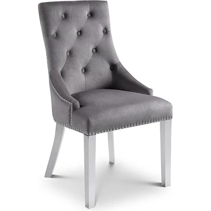 Julian Bowen Gladstone Löwenkopf-Stühle, 2er-Set, Grauer Samt, Einheitsgröße