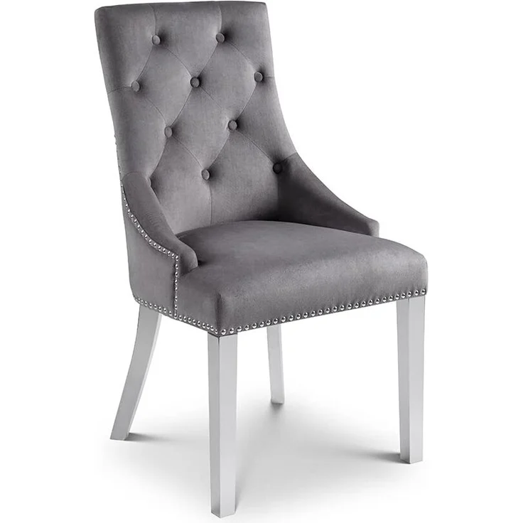 Julian Bowen Gladstone Löwenkopf-Stühle, 2er-Set, Grauer Samt, Einheitsgröße