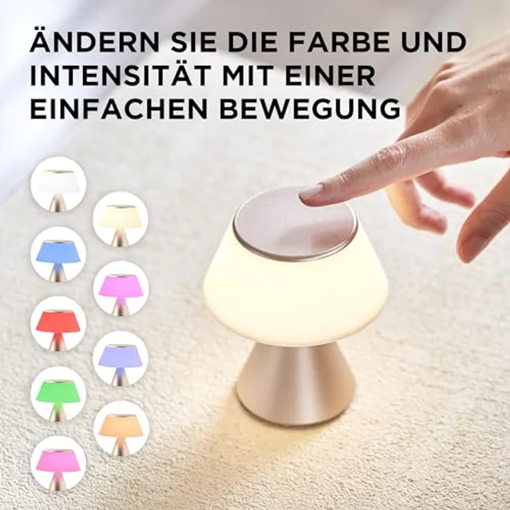 Lexon LUMA M LED Schreibtischlampe, kabellose Tischlampe mit Touchdimmer, 9 Lichtfarben und Synchronisation, Gold – Bild 3