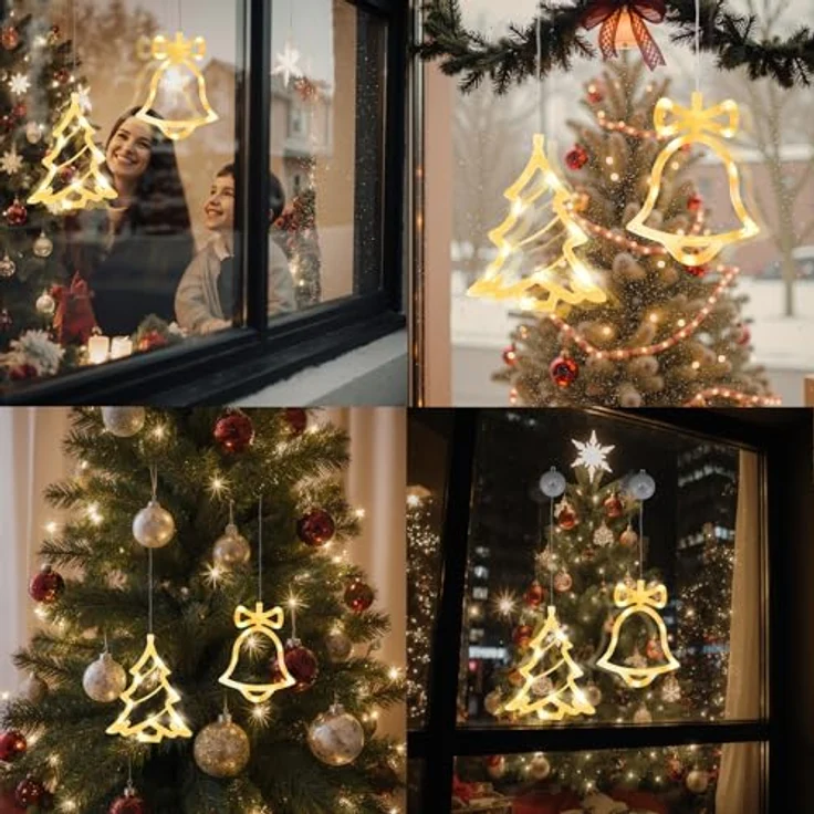 LEDYA LED Weihnachtsbaum Weihnachtsbeleuchtung, 2 Stück, 10 LED Lichtervorhang, Warmweiße Lichterkette, Batteriebetrieben mit Saugnapf & Timer, Fenster Lichterkette für Weihnachtsdeko, Party, Hochzeit – Bild 7