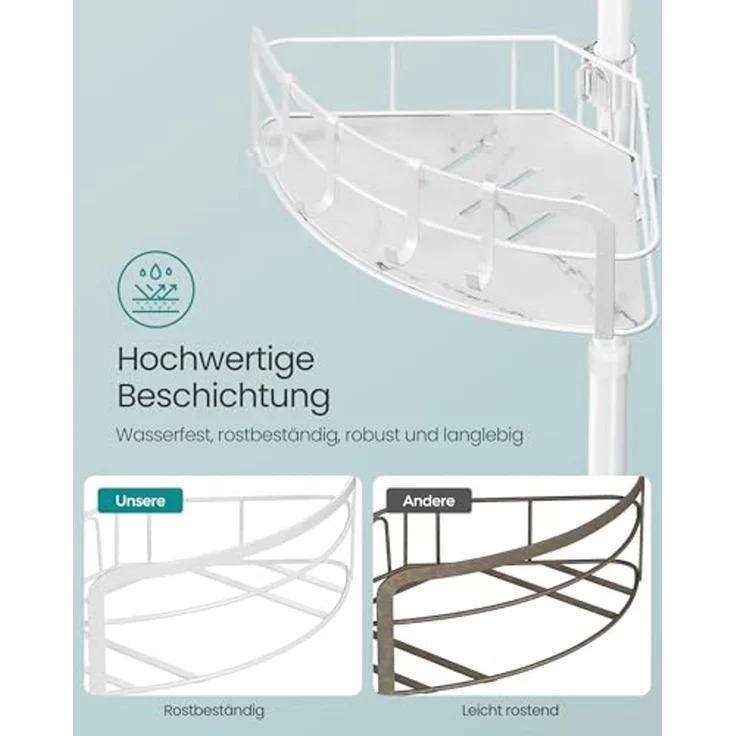 Songmics Duschregal mit 4 Ebenen, höhenverstellbar, ohne Bohren, Stahl wolkenweiß, 35 x 26,7 x (80-323) cm – Bild 6