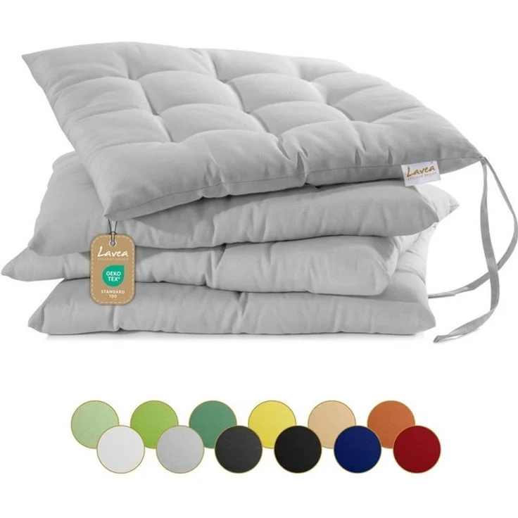 Lavea Stuhlkissen MONACO - weich gepolsterten Sitzkissen Set (4er & 8er), 40x40x3 cm, mit Stoffbändern, Indoor & Outdoor, für Garten & Balkon – Bild 4