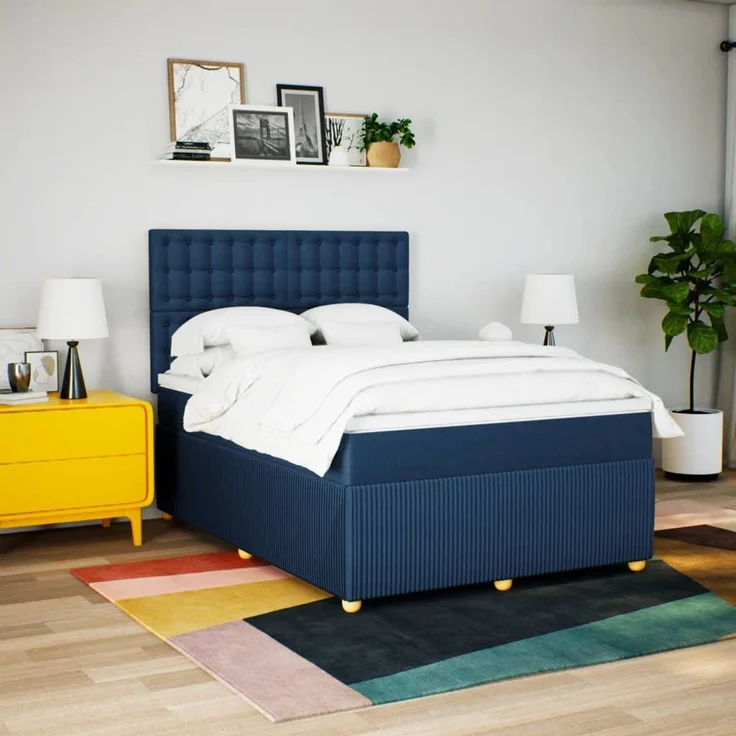 vidaXL Boxspringbett mit Matratze Blau 160x200 cm Stoff 3294427 – Bild 5