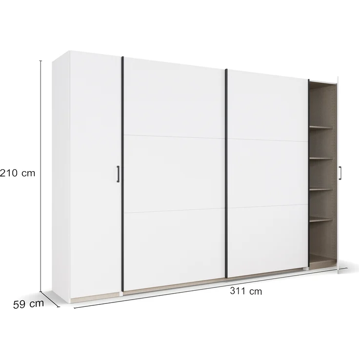 rauch Kleiderschrank, Dreh- und Schwebetürenschrank KRONACH, 4-türig, Alpinweiß, 311 x 210 x 59 cm – Bild 4