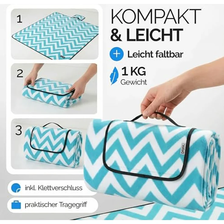 DETEX® Picknickdecke, 200x200 cm, blau/weiß – Bild 8