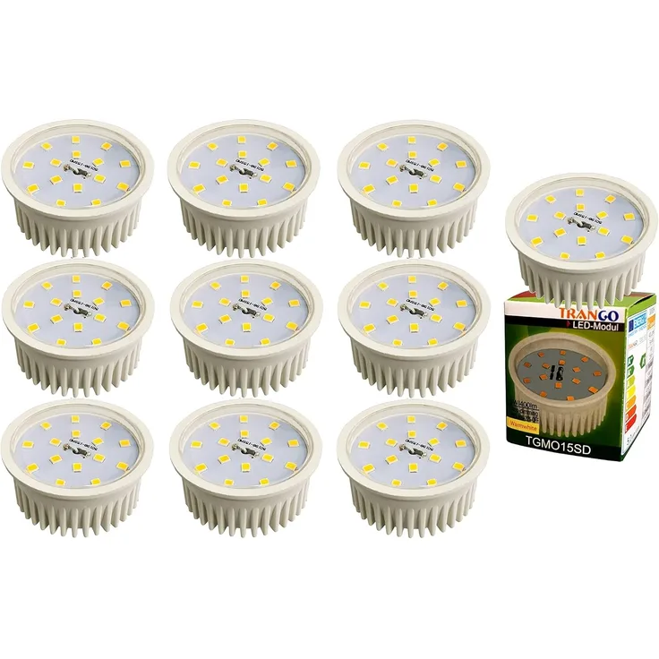 TRANGO LED Einbaustrahler, 10er Pack MO15SD-10 dimmbare GU10 LED Leuchtmittel 3000K warm weiß zum Austauschen GU10 & MR16 Halogen Leuchtmittel, für Einbauleuchten, Deckenstrahler, Deckenleuchte, Spots