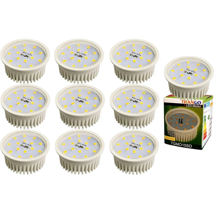 TRANGO LED Einbaustrahler, 10er Pack MO15SD-10 dimmbare GU10 LED Leuchtmittel 3000K warm weiß zum Austauschen GU10 & MR16 Halogen Leuchtmittel, für Einbauleuchten, Deckenstrahler, Deckenleuchte, Spots