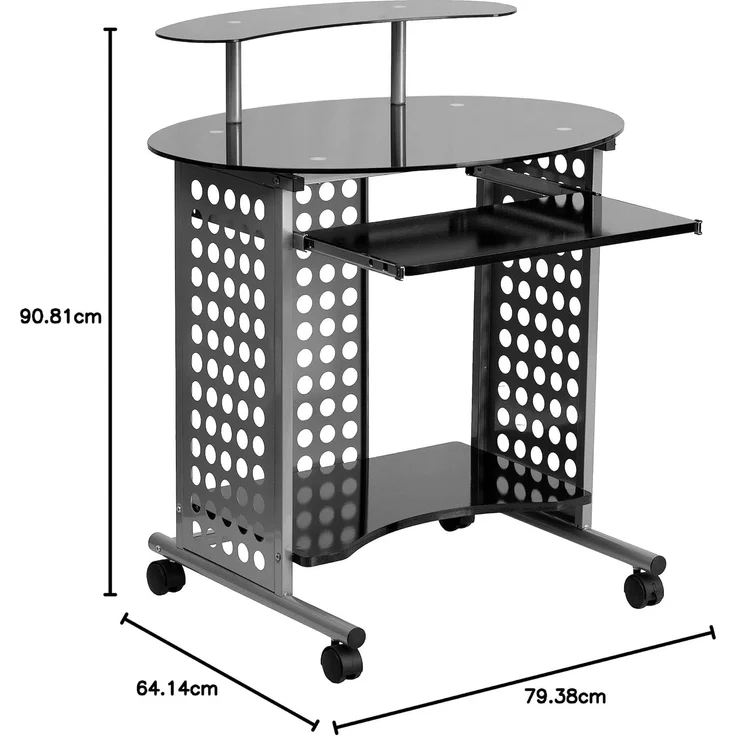 Flash Furniture Cassini Mobiler Computertisch mit schwarzer Glasplatte – Bild 2
