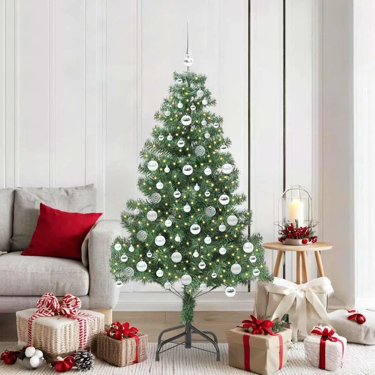 vidaXL Weihnachtsbaum mit LED-Beleuchtung Grün 180 cm PVC und Stahl 3396385 – Bild 1