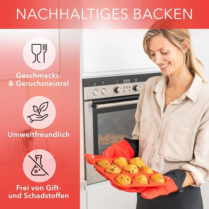 AVANA Muffinform Silikon Muffinblech für 12 Muffins Cupcake Backform Muffinbackblech, BPA-frei, Antihaftbeschichtung – Bild 7