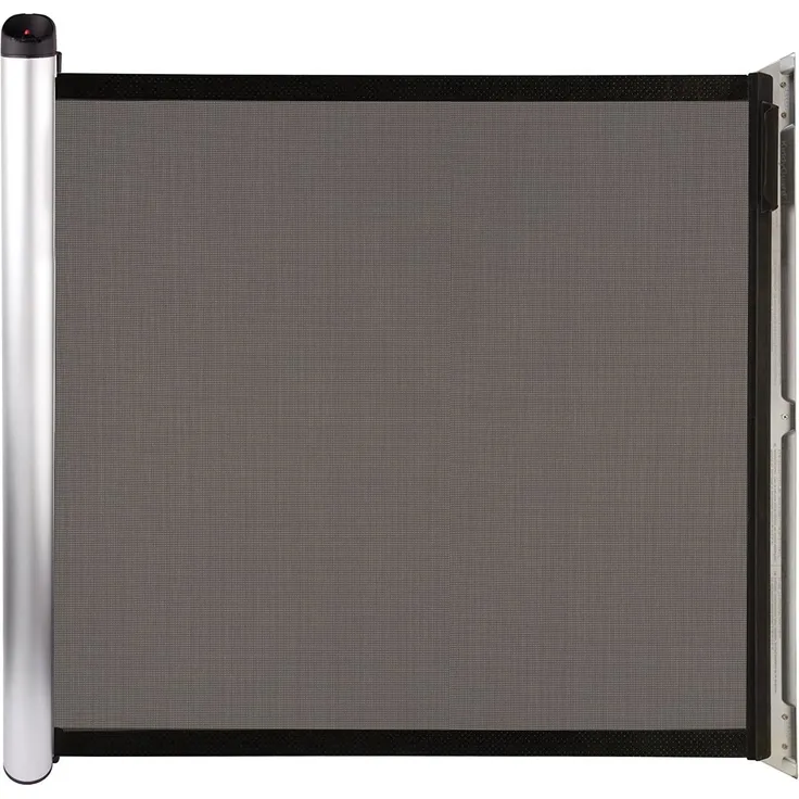 Lascal KiddyGuard Accent, elegantes Baby Treppenschutzgitter, ausziehbares Türgitter mit Netz und gebürstetem Aluminiumgehäuse, sicheres Türschutzgitter bis 100cm Breite, schwarz