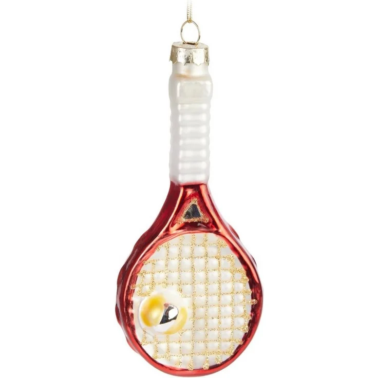 BRUBAKER Weihnachtsbaumkugel Tennisschläger Rot mit Tennisball Weihnachtskugel aus Glas Handbemalt (1 St), Tennis Sport Christbaumschmuck Lustig – Bild 3