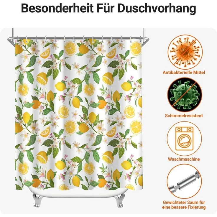 Duschvorhang 180x160cm Zitronenblätter Antischimmel Wasserabweisend – Bild 7