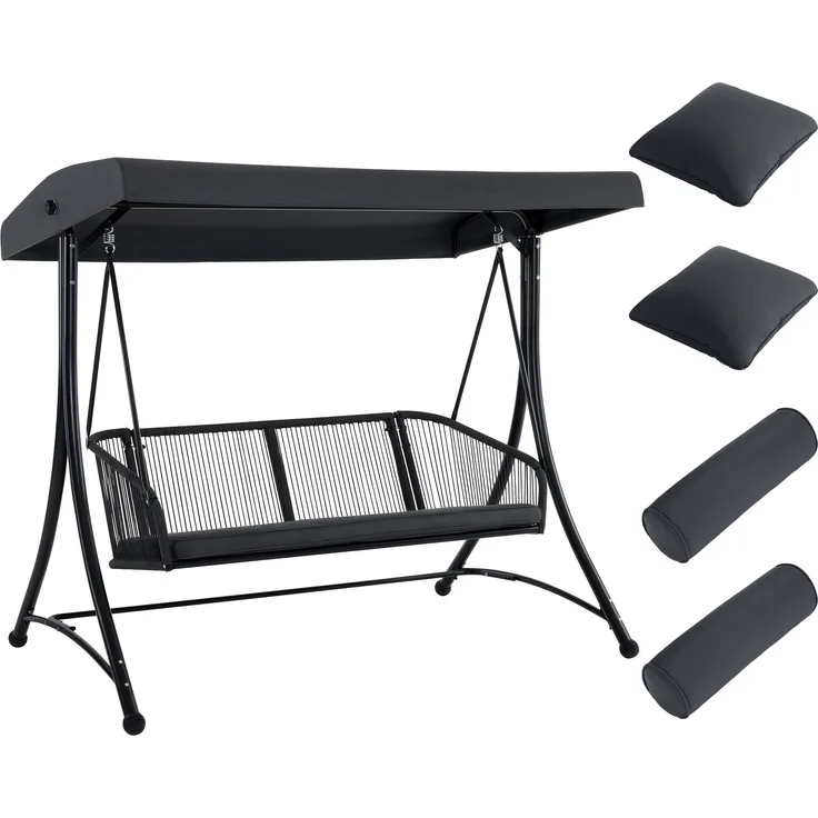 M MCombo Hollywoodschaukel 3-Sitzer, Gartenschaukel mit Verstellbares Sonnendach, Schaukelbank Outdoor, Gartenliege Wetterfest, Sitzbezug Abwaschbar 8026 (Dunkgelgrau)
