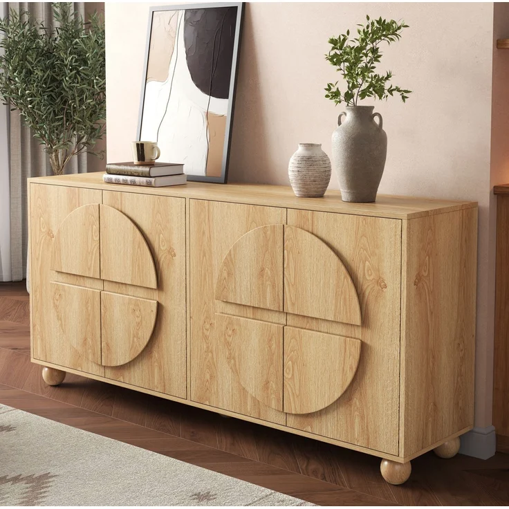 DESVIAE Sideboard Natur aus MDF/Kiefernholz – 160x76x38 cm – 4 Türen, verstellbare Einlegeböden – Bild 6