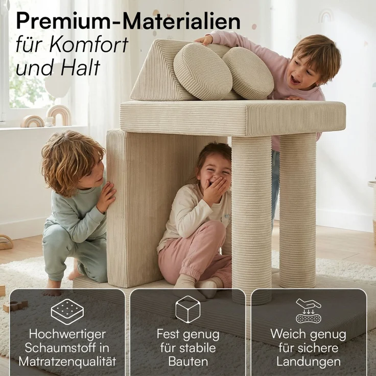 Bellabino 'Nile' Spielsofa mit Kissen und Armlehnen, 8-tlg, Cord, beige, faltbare Kindercouch, abnehmbarer & waschbarer Bezug, Kindersofa aus Schaumstoff – Bild 6