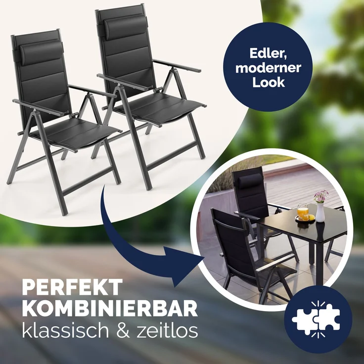 CASARIA® Alu Gartenstühle 2er Set Gepolstert 8-Fach Verstellbar Anthrazit – Bild 8