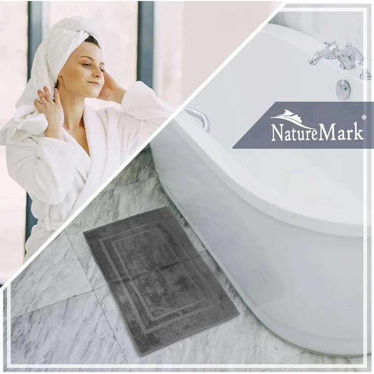 NatureMark 2er Pack Badvorleger | Premium Qualität | 100% Baumwolle | 50x80 cm | Duschvorleger Duschmatte Doppelpack | Farbe: Anthrazit grau – Bild 5