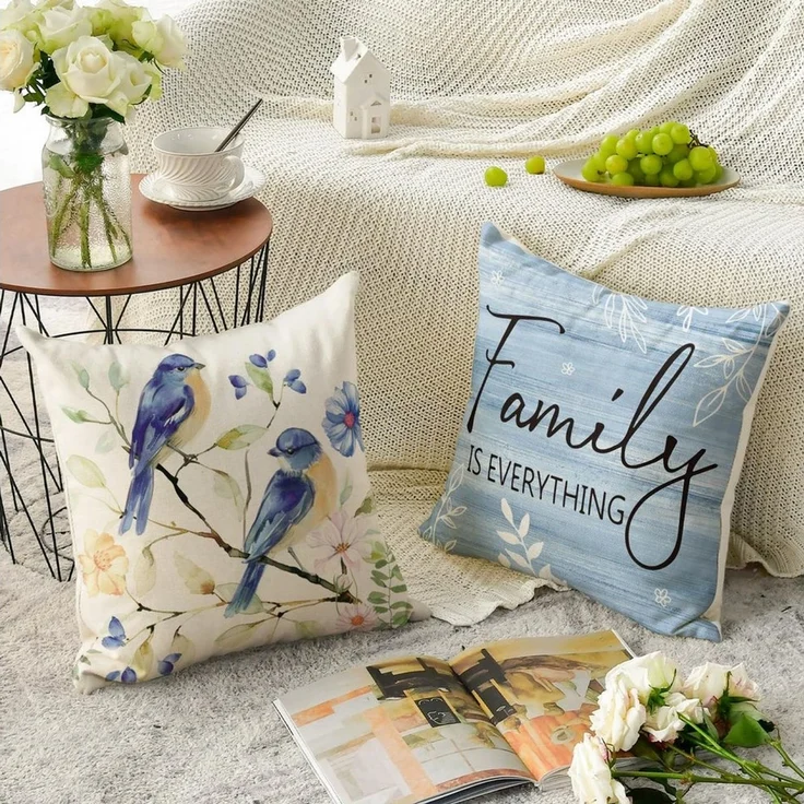 Diwzbyn Kissenbezüge 4er-Set dekorative Kissenbezüge mit Blumen- und Vogelmotiv, (4 Stück), 45*45CM, geeignet für Wohnzimmer, Sofa und Stühle – Bild 4