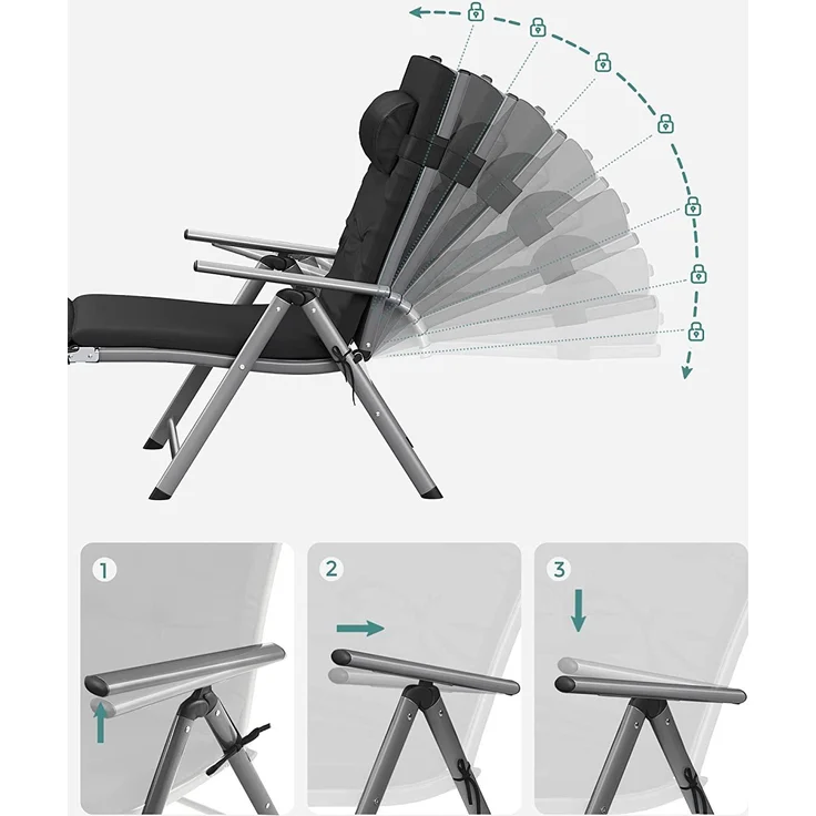 Songmics Sonnenliege mit Matratze und abnehmbares Kopfkissen, Aluminium schwarz, 60 x 183 x 39 cm – Bild 6