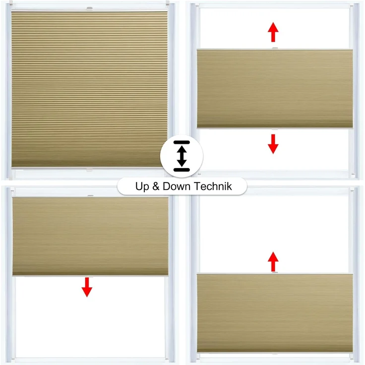 WOLTU Wabenplissee ohne Bohren Verdunklung Thermo Doppelplissee Klemmfix Zweifarbig 70x120 cm Beige-Weiß, Plissee Faltrollo Sonnen-, Sicht- & Schallschutz, Jalousie Plisseerollo für Fenster & Tür – Bild 5