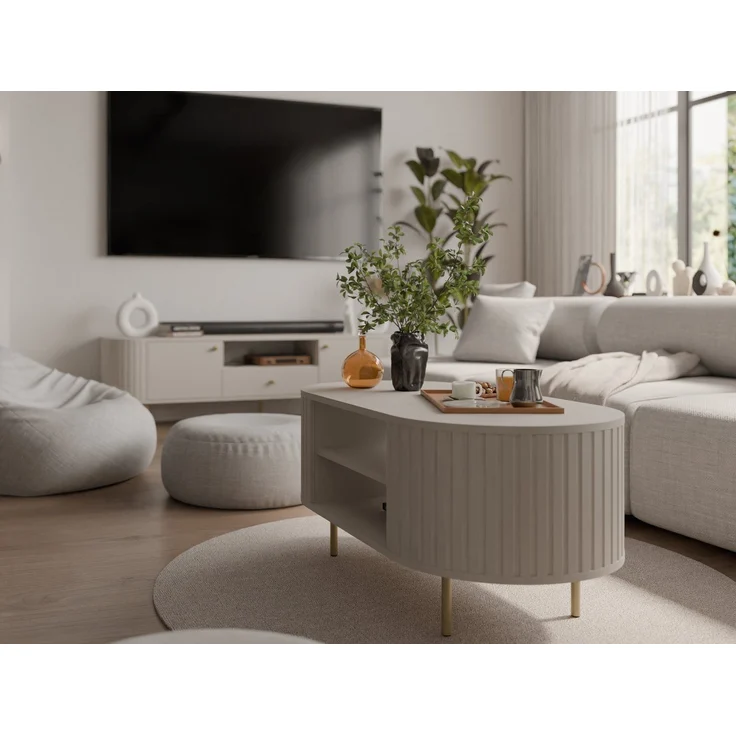 Compleo Couchtisch mit Regalen, Kaffeetisch, OVI Eiche cremona oder Beige – Bild 1