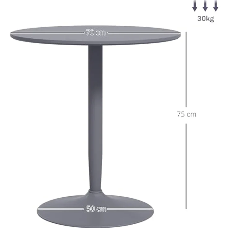 HOMCOM Esstisch 70x70 cm rund Küchentisch für 2 Personen Esszimmertisch mit Stahlbein, Rutschfester Fußauflage Säulentisch moderner Kaffeetisch für Küche, Esszimmer und Wohnzimmer Grau – Bild 4