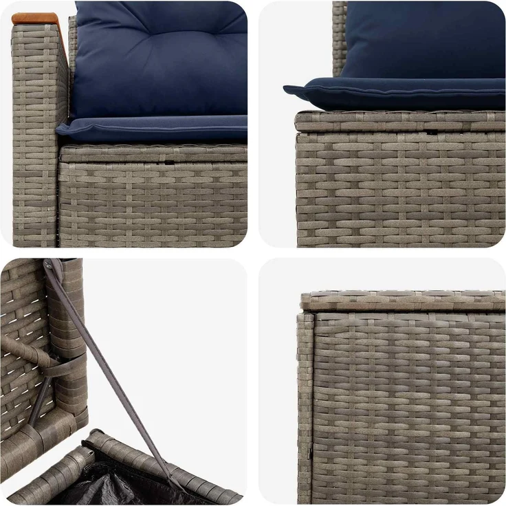 vidaXL Sofa Set 5 stk. Grau und Marineblau Polyrattan und Stahl 3447935 – Bild 6