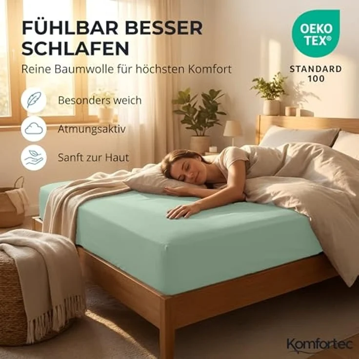 Komfortec 2er Pack Jersey Spannbettlaken 160x200 cm, 100% Baumwolle, Doppelpack Spannbettuch – Bild 4