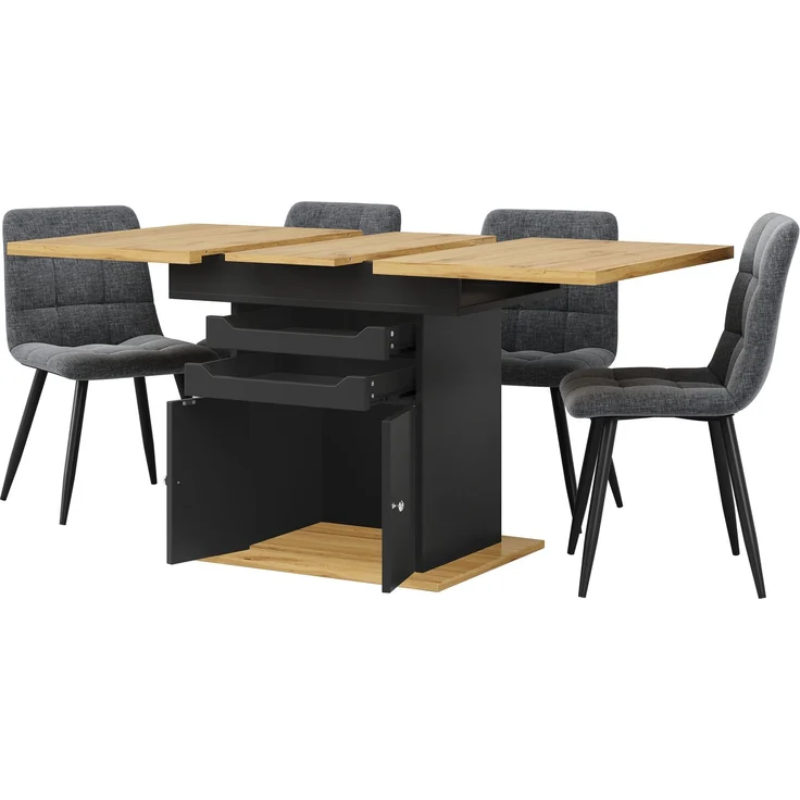Esstisch Teleskoptisch(110-140×80cm), klappbarer Küchentisch für 4-6 Personen, Ausziehbarer Esstisch ,platzsparender Küchentisch, Tisch mit zwei Schubladen und einem Aufbewahrungsschrank – Bild 10