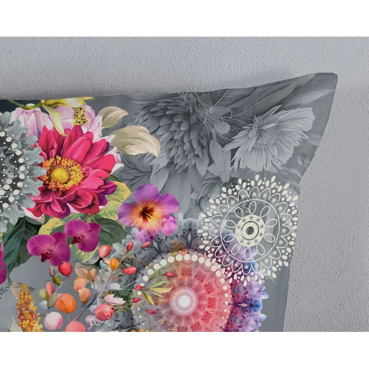 hip Satin Bettwäsche 155x220 Olinga Mandala Blumen magisch grau bunt 33217 – Bild 3
