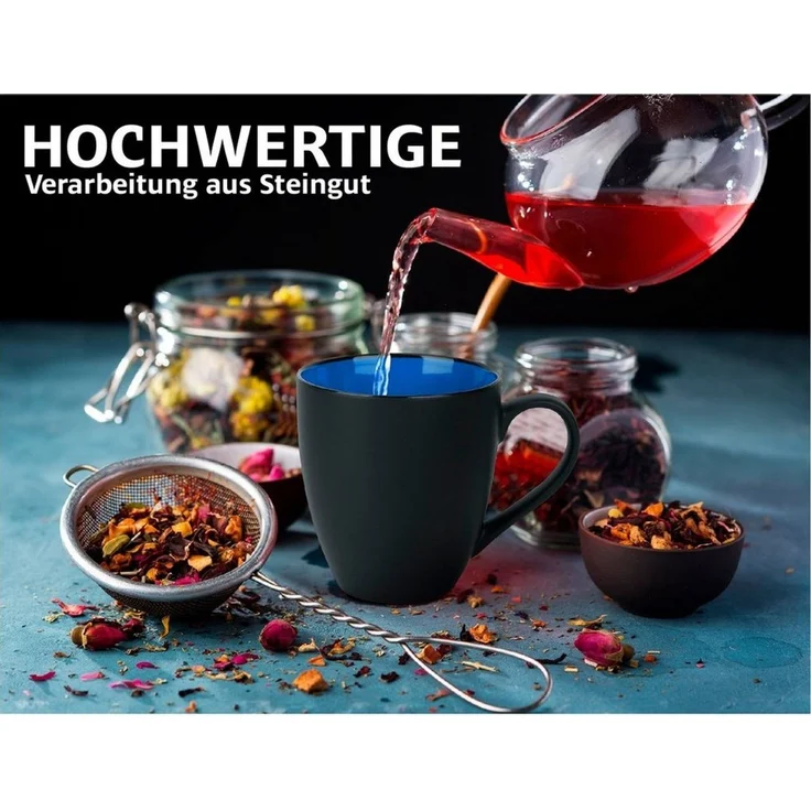 MiaMio Tasse MIAMIO - 6 x 350 ml Kaffeetassen Set Außen Schwarz Innen Farbig – Bild 2