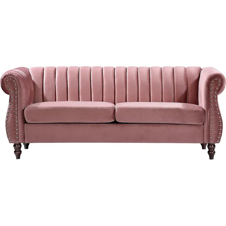 Vente-unique - TRUMBO Couchgarnitur SamtStoff Puderrosa - B 78 cm x H 77 cm x L 150 cm195 cm – Bild 3