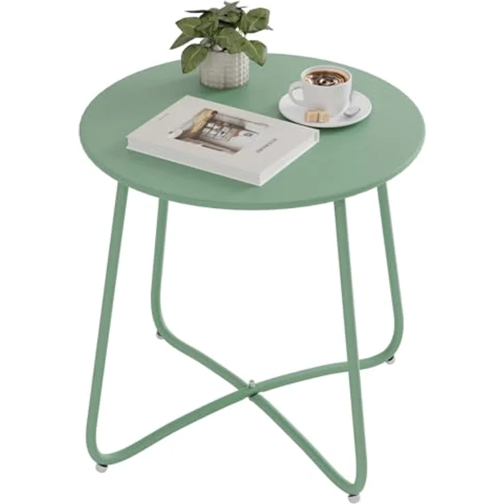 eSituro Beistelltisch rund, Balkontisch Gartentisch, Kaffeetisch Couchtisch Sofatisch Wohnzimmertisch, Kleiner Tisch für Wohnzimmer Balkon Terrasse Garten, aus Metall, φ45xH45 cm, Grün – Bild 2