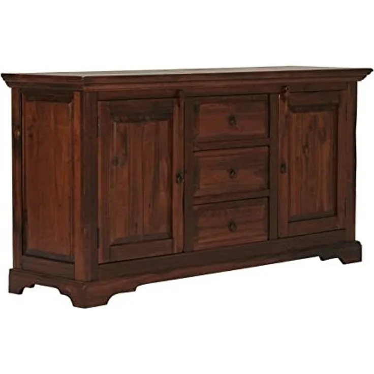 Rustikales Pinienholz Sideboard Catana, Braun, 170cm Breit - Gebeizt & Lackiert, 3 Schubladen, 2 Türen, Charmantes Design
