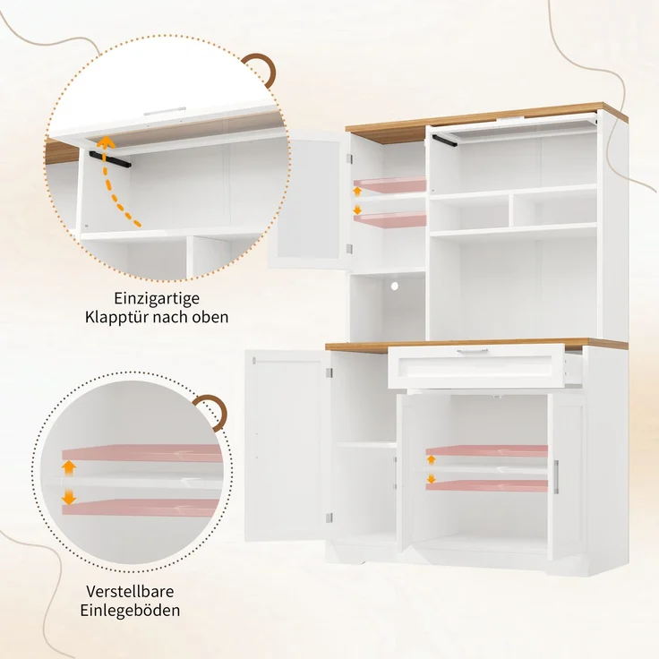 Küchenschrank, Hochschrank / Vitrine mit LED-Beleuchtung, 104x40x180 cm, weiß/schwarz, für Küche & Wohnzimmer--Weiß--104x40x180cm--YOUDENOVA – Bild 10