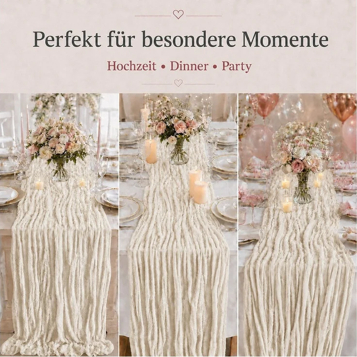 JASLIFE Tischläufer Käsetuch Gaze im boho deko herbst tischläufer (10-tlg, 55 x 300 cm, 90 x 300 cm), Natürliche Faltenstruktur, weich fallend, vielseitig dekorierbar – Bild 4