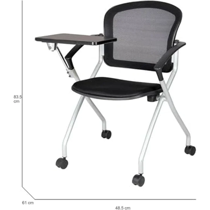 Dmora - Bürostuhl Kalgoorlie, Wartezimmerstuhl mit Armlehne und Tablett, Ergonomischer Wartestuhl, cm 61x49h84, Schwarz – Bild 3