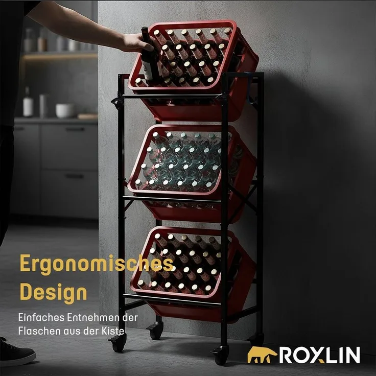 Roxlin Ablageregal Getränkekistenregal für 3/6 Kisten – Metallregal mit Ablage 300 kg, 03-tlg.