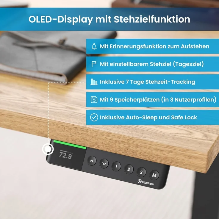 Desktopia Pro X - Elektrisch höhenverstellbarer Schreibtisch / Ergonomischer Tisch mit Memory-Funktion, Eiche Echtholz Gestell Grau, 160x80 cm, – Bild 4