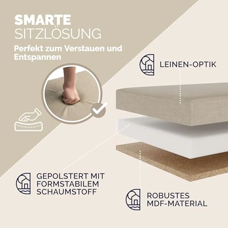 CASARIA® Faltbare Sitztruhe mit Stauraum Leinenoptik Beige XL – Bild 6