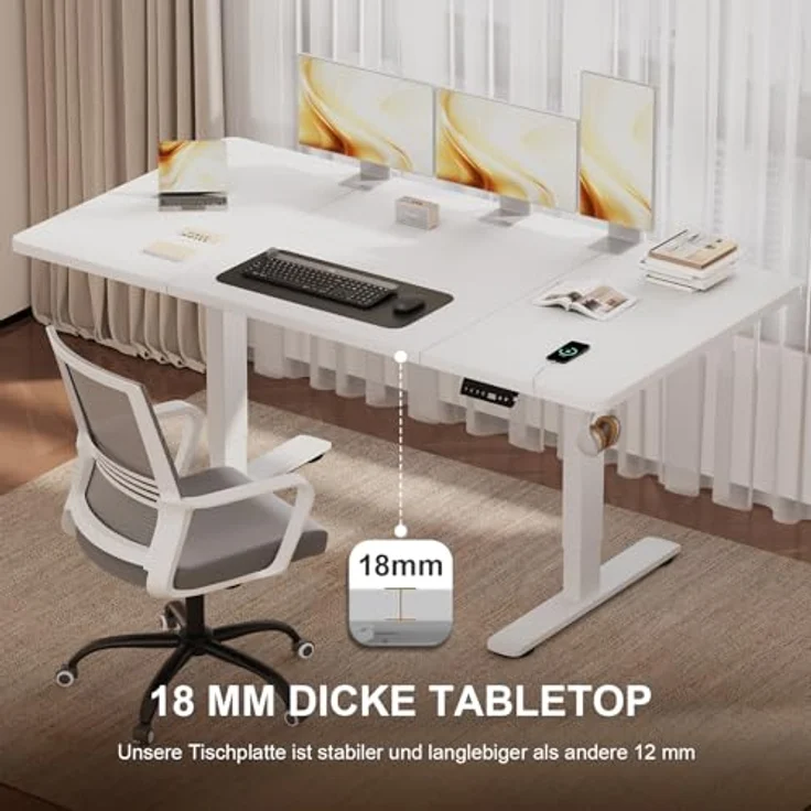 JUMMICO Schreibtisch elektrisch höhenverstellbar mit Kabelwanne & USB-Buchse, Weiß, 140x70 cm – Bild 9